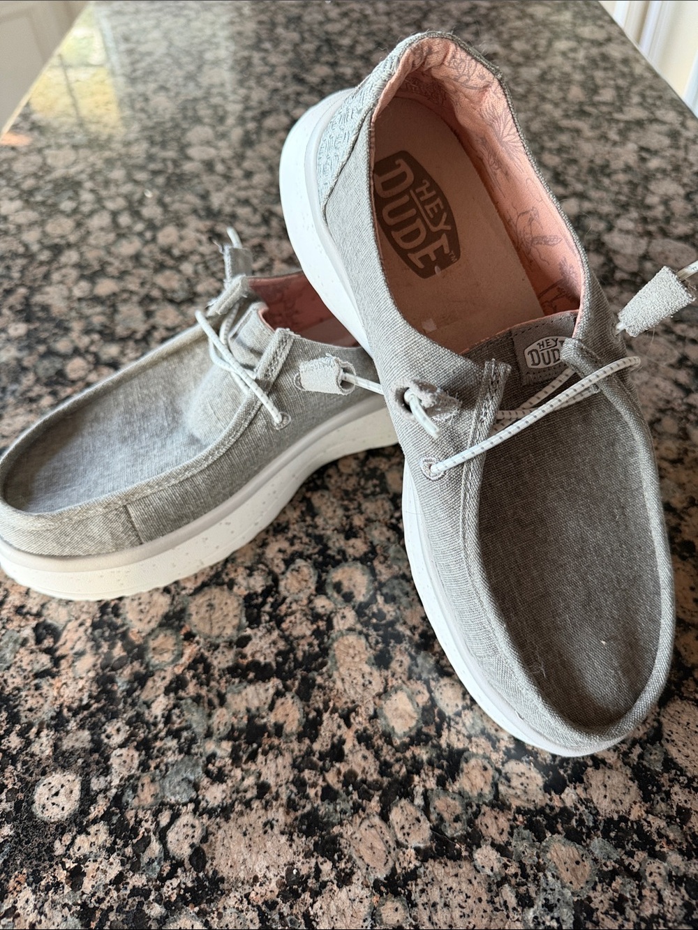 Hey Dude Light Wendy Peak Chambray Gray Canvas Platform Slip-ons-Never worn